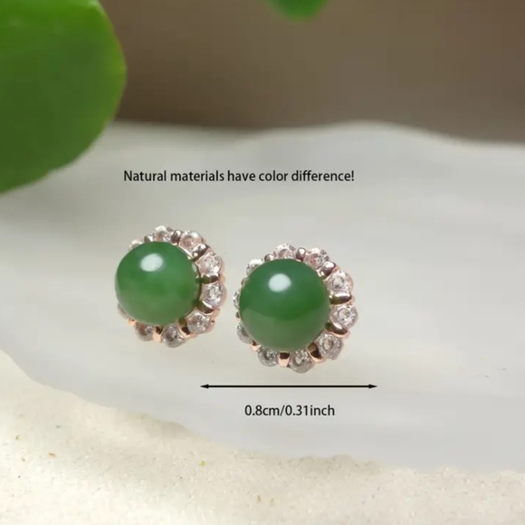 Natural Jasper & CZ Halo Earrings - Picture 2 of 5